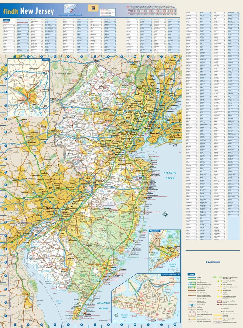 Globe Turner New Jersey State Wall Map - 18.5" x 25" Full Color Glossy Paper